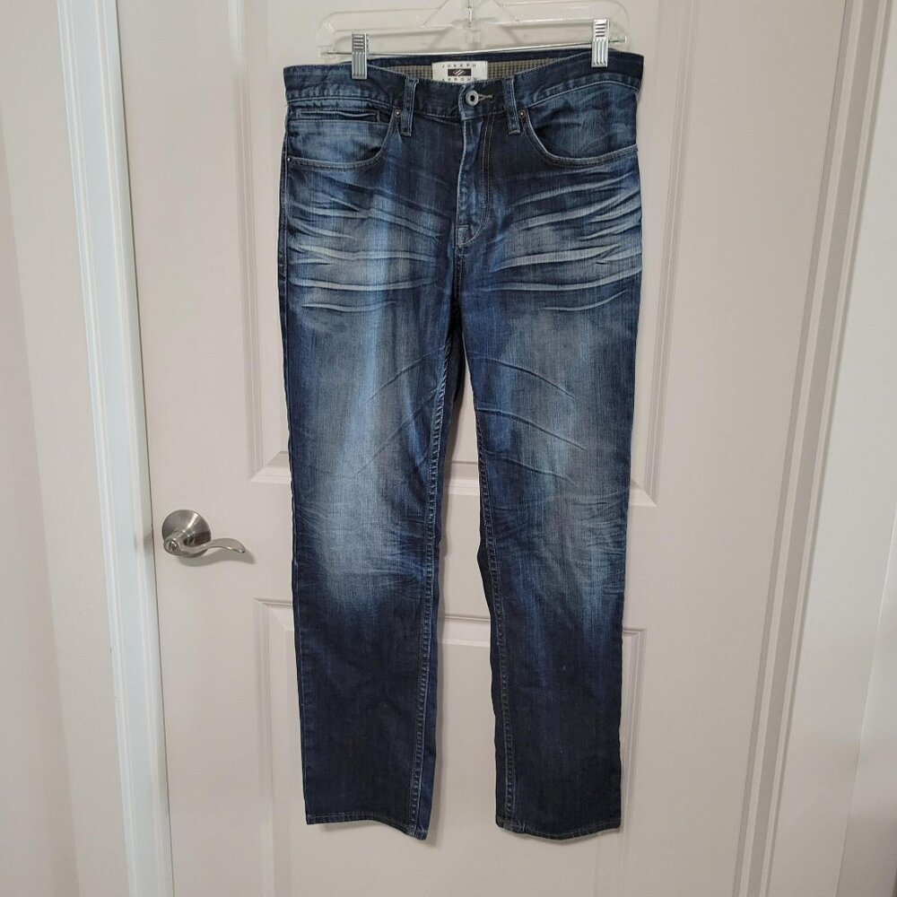 Joseph Abboud Blue Denim 32x30 Slim Fit Cotton Blend Jeans Whiskered Great Cond